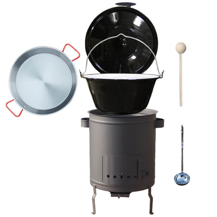 Smaltovaný kotlík 13 L (1,2 mm) + Paella panvica 38 cm + hrubostenná (1,5 mm) žiaruvzdorná kotlina (1,5 mm) 36 PLUS 600